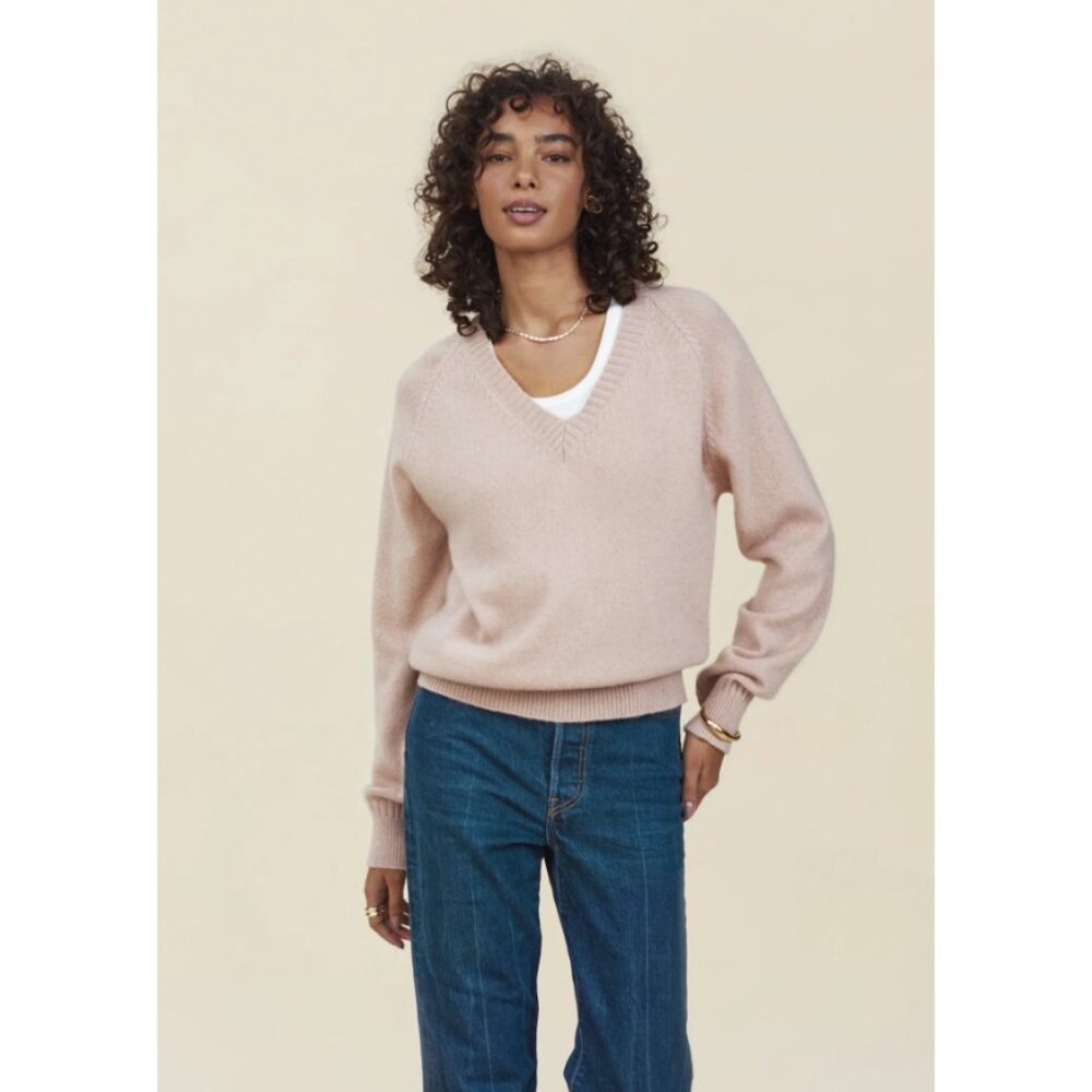 Tricot Cashmere V‎ Neck Sweater Long Sleeve Made In Italy Nude Pink Small